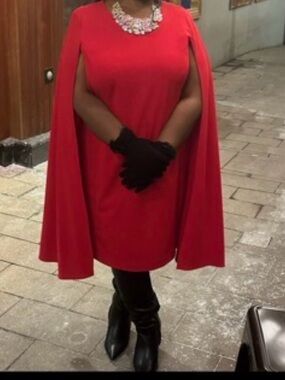 Calvin Klein Red Cape-Sleeve Midi Dress